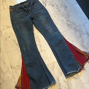 Sz 5 Chic Flare Jeans with Red and Blue Design